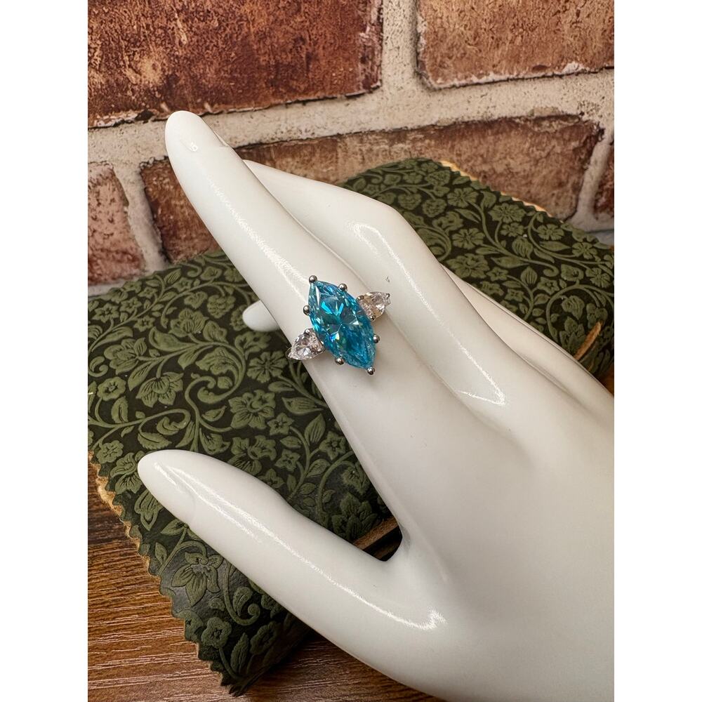 5 Carat Windex Blue Marquis Cut Moissanite Ring 925 Sterling Silver Size 7